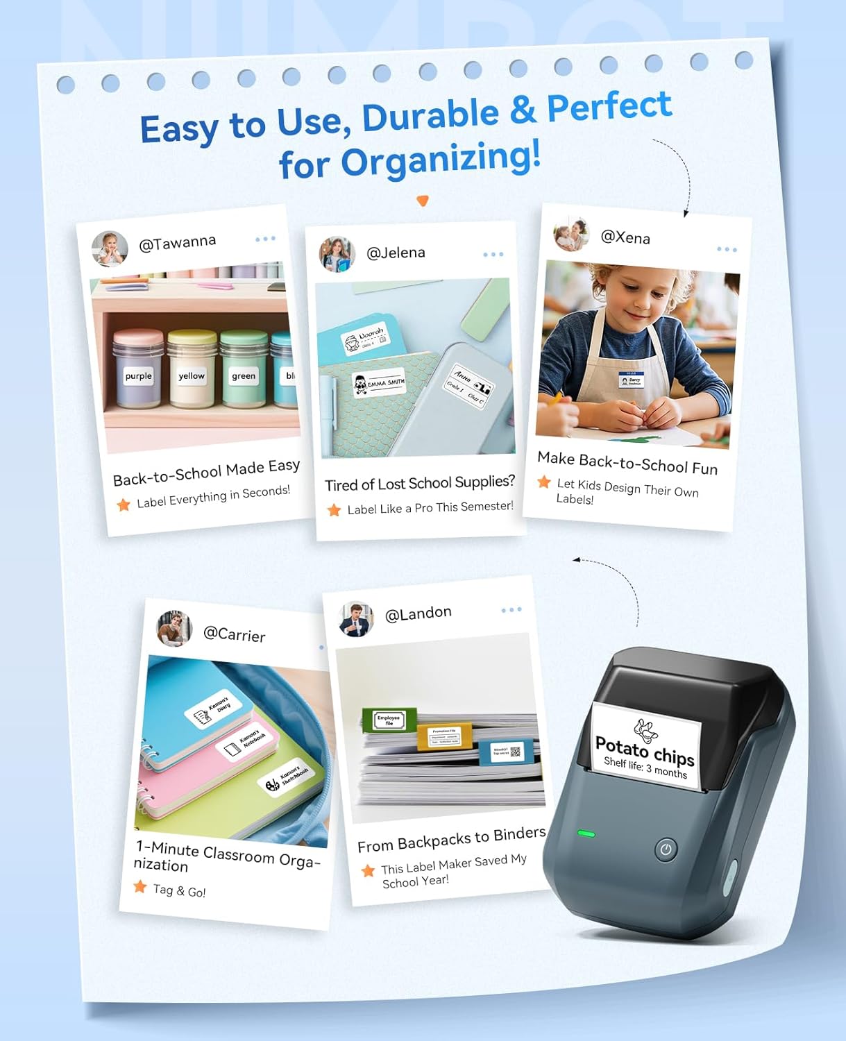 NIIMBOT B1 Label Maker Machine with Tape, Thermal Label Printer Easy to Use for Office, Home, Business, 2 Inch Label Maker with 2'' x1.18'' Labels-230pcs/Roll