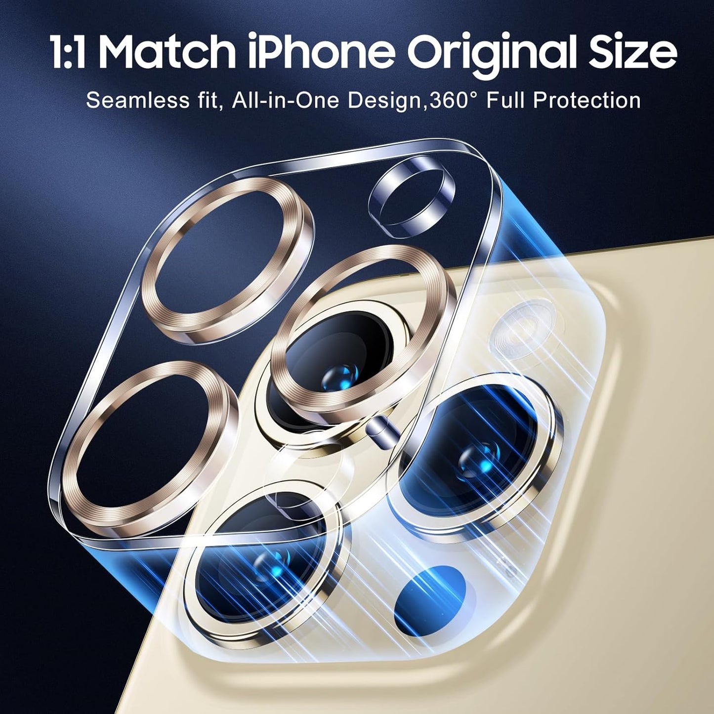 UniqueMe Compatible for 3 Pack iPhone 15 Pro/iPhone 15 Pro Max Camera Lens Protector, [Drop Protection] [Case Friendly] 9H Tempered Glass Camera Cover Screen [2023 New Version]- Gold