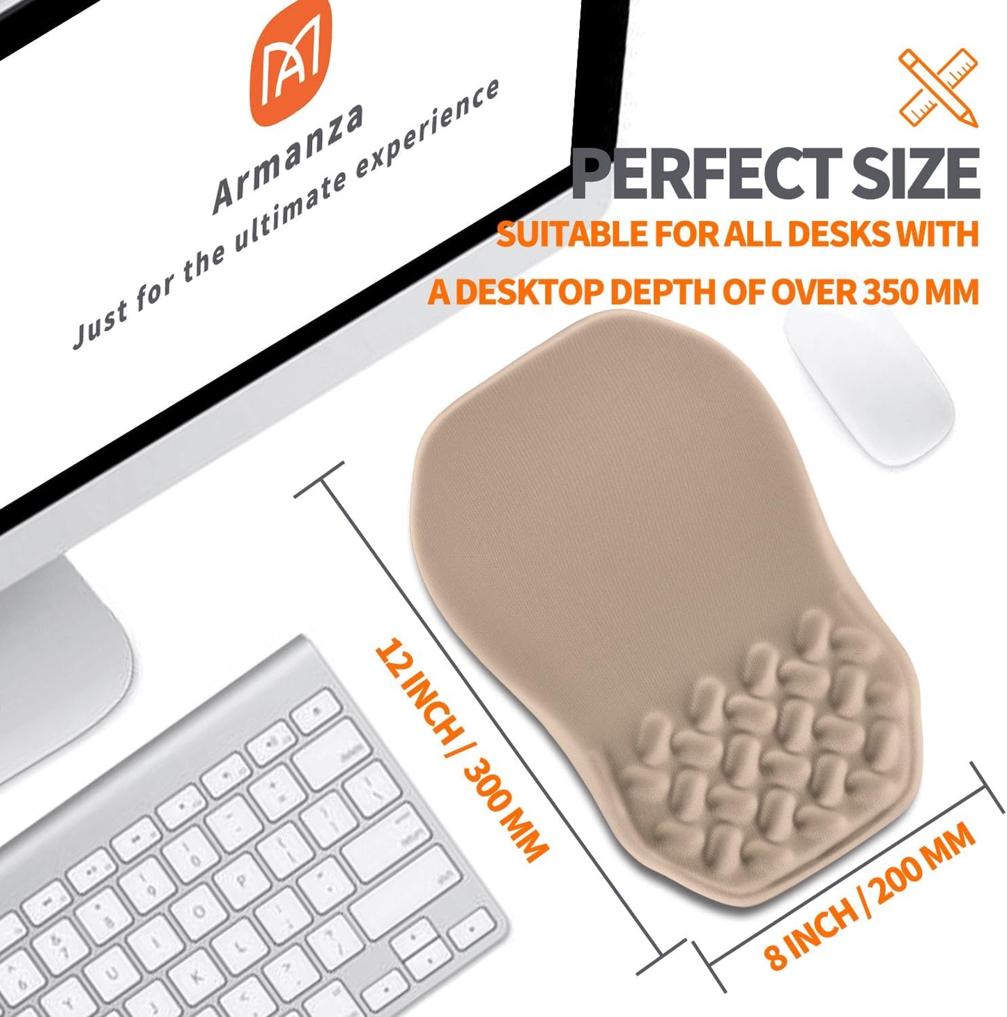 Ergonomic Slope Mouse Pad Wrist Support, Wrist Rest Mousepad for Carpal Tunnel Pain Relief with Massage Bulge and Slow Rebound Memory Foam (12x8 inch, Sand Color)