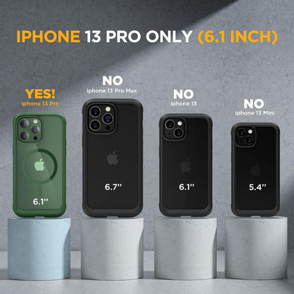 Miracase Magnetic Glass for iPhone 13 Pro Case,Compatible with MagSafe,Full-Body Bumper with Shockproof Military-Grade,Built-in 9H Tempered Glass Screen Protector for iPhone 13 Pro,Acacia Green