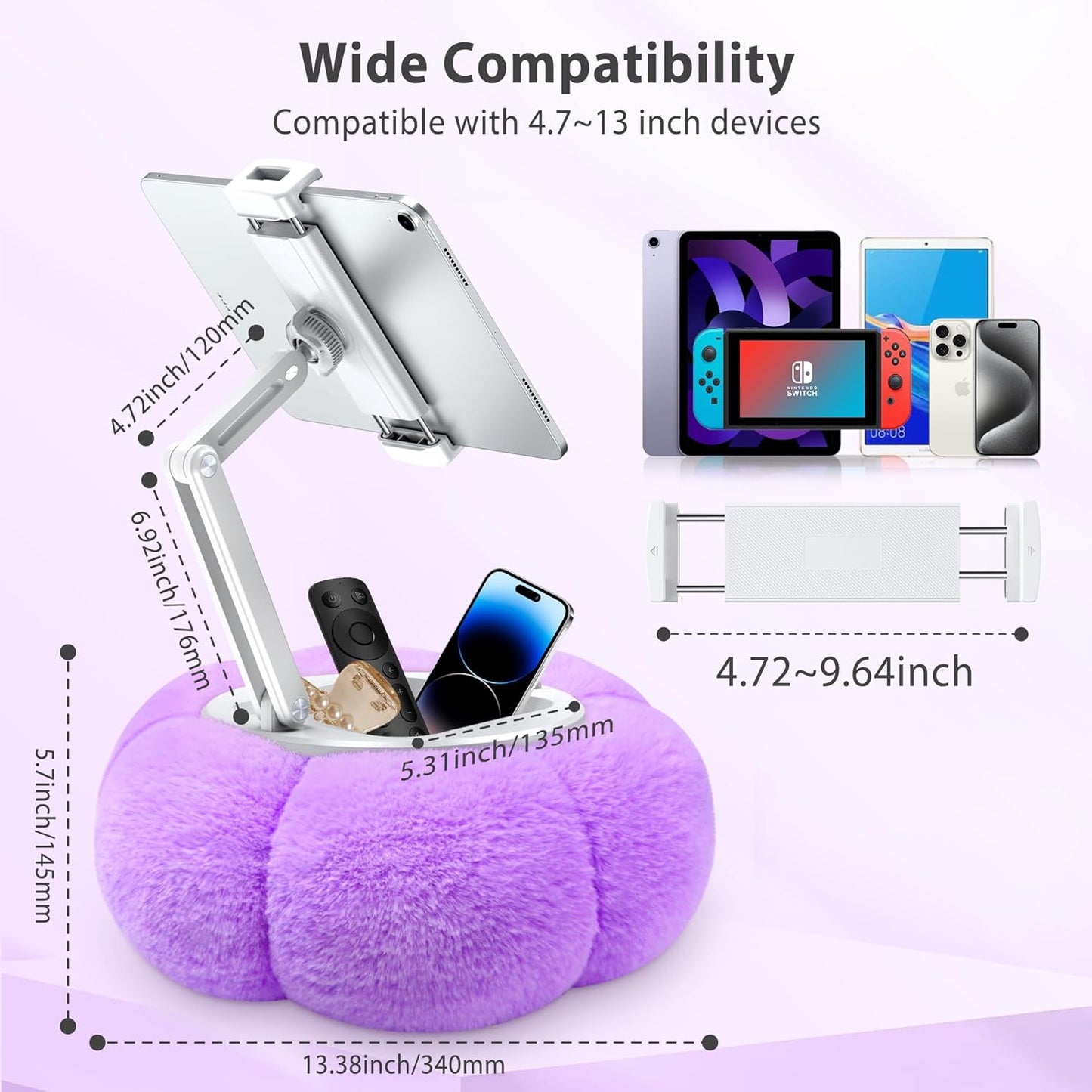 CreaDream Pumpkin Tablet Pillow Stand Holder for Kindle iPad, Adjustable Phone Pillow Stand for Lap Bed with Detachable Snack Bowl, Compatible with 4.7"-13" Tablet, iPad, iPhone, Samsung Tabs, Kindle