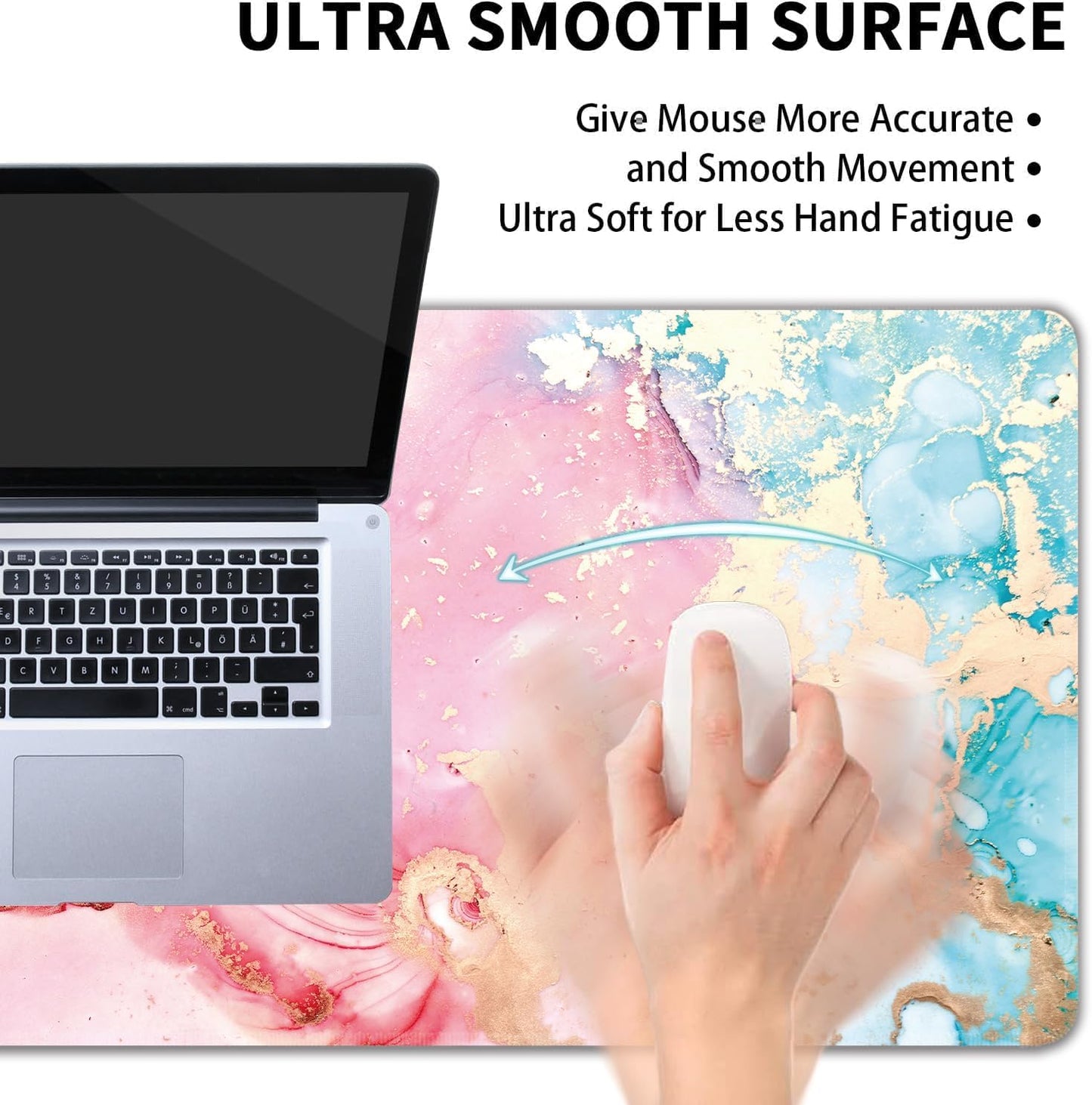 Cute Pink Marble Large Mouse Pad,Gaming Keyboard Desk Pad,Extended Mouse Mat Non-Slip Rubber Base with Stitched Edges for Office Game Home XL 31.5"x11.8"