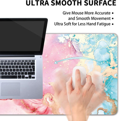 Cute Pink Marble Large Mouse Pad,Gaming Keyboard Desk Pad,Extended Mouse Mat Non-Slip Rubber Base with Stitched Edges for Office Game Home XL 31.5"x11.8"