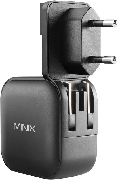 MINIX 66W Turbo 3-Port GaN Wall Charger 2 x USB-C Fast Charging Adapter, 1 x USB-A Quick Charge 3.0, Compatible with MacBook Pro Air, iPad Pro, iPhone 16/15/13/12/11, Galaxy S9 S8 and More (NEO P1)