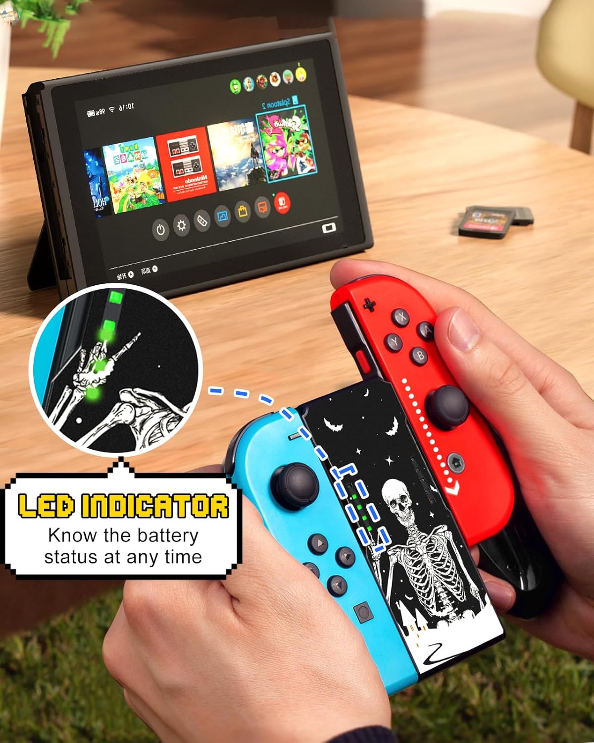 Lotadilo Joy-Con Grip for Nintendo Switch/Switch Oled - JoyCon Comfort Hand Grips Controller for Men Teen Boys Cool Cartoon Anime Design, Skull