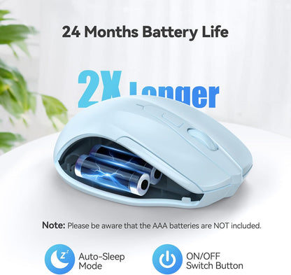 TECKNET Wireless Mouse, 2.4G Ergonomic Optical Mouse, Computer Mouse for Laptop, PC, Computer, Chromebook, Notebook, 6 Buttons, 24 Months Battery Life, 4000 DPI, 6 Adjustment Levels