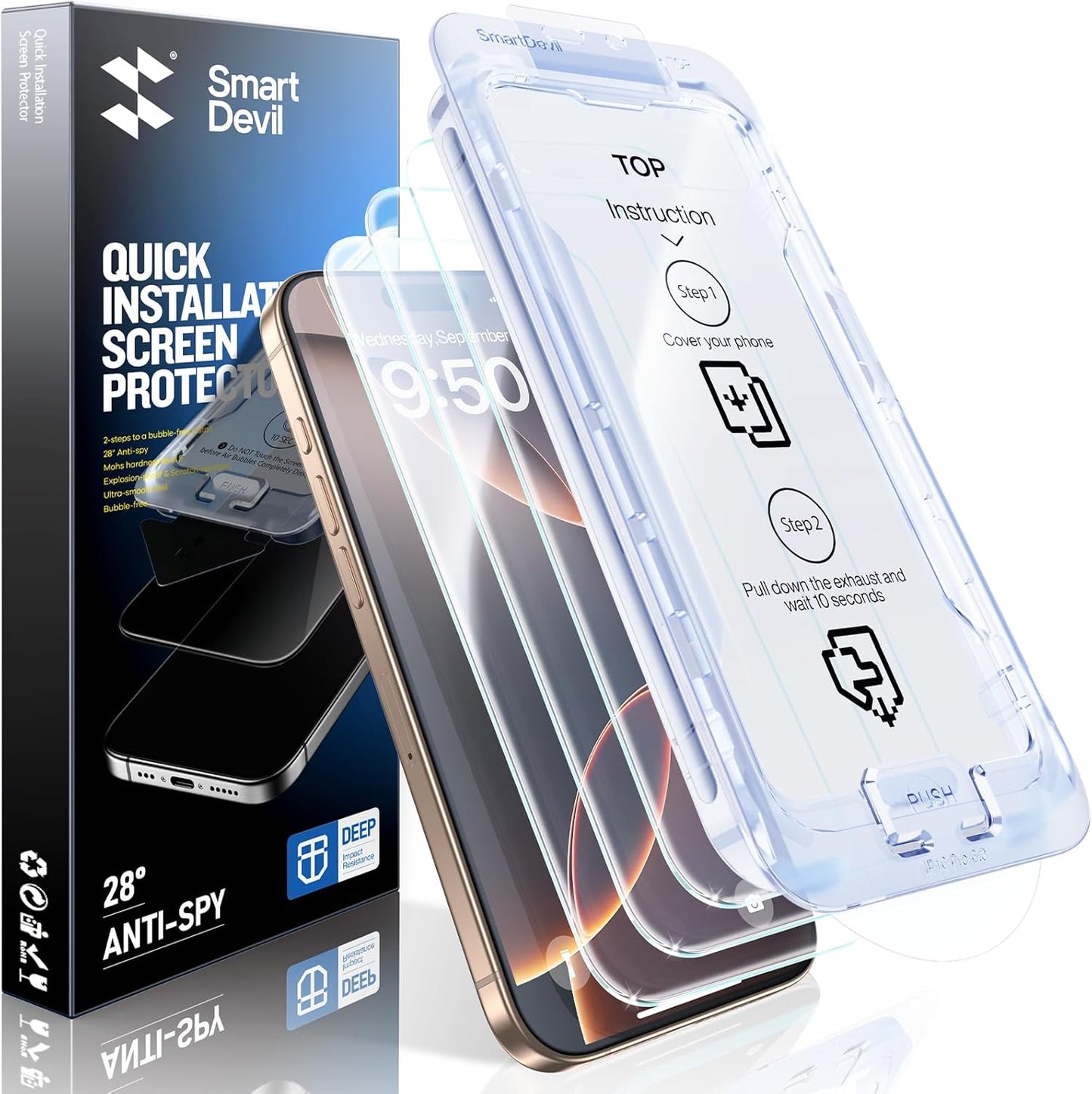 SMARTDEVIL 2 Pack Screen Protector for iPhone 16 Pro Max (6.9 Inch) Tempered Glass, HD Clear Film, Easy Installation, Dust-Free & Bubble-Free