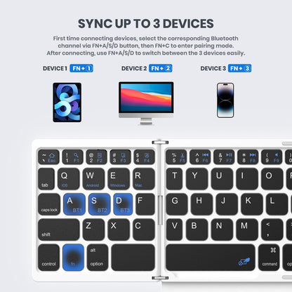 Foldable Bluetooth Keyboard, Portable Full Size Folding Keyboard with Large Touchpad, Numeric Keypad, PU Leather, Wireless Travel Keyboard for Windows iOS Android Mac(Black-White)