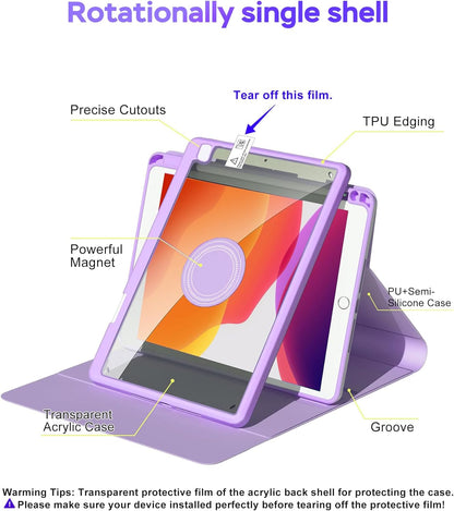 Case for iPad 9th/8th/7th Generation with Keyboard 10.2 Inch,360° Rotatable Magnetic Keyboard Case,Pencil Holder&Grooves Design,7 Color Backlit Detachable Wireless Keyboard(Purple)