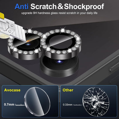 for Samsung Galaxy Z Flip 7 Camera Lens Protector, Individual Metal Ring Tempered Glass Lens Cover, [Strong Adsorption] Scratch Resistant Ultra-Thin HD Clear Lens Cover, 1 Set-Black Diamond