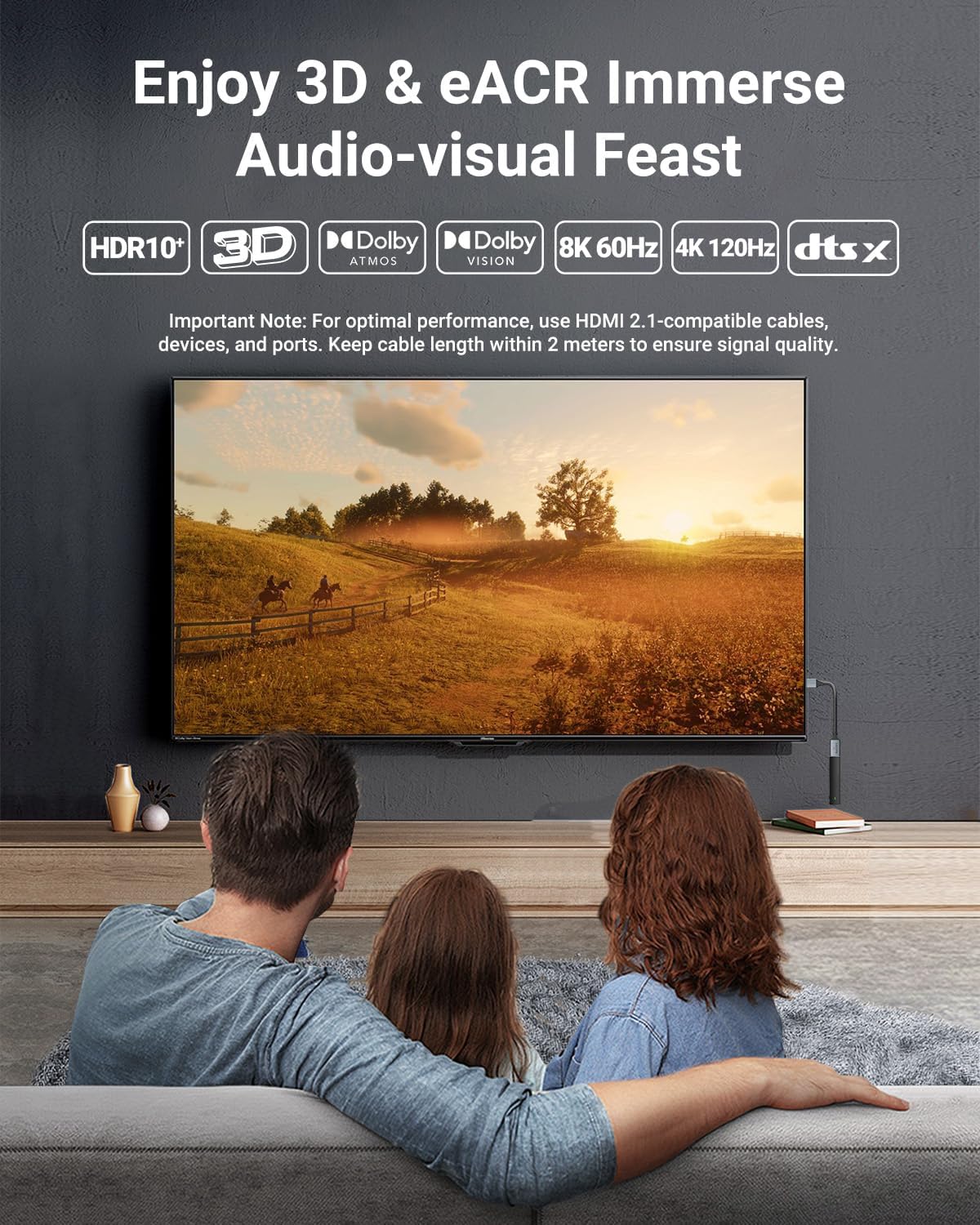 8K Short HDMI Extender Cable 0.6 FT Ideal for Tight Spaces, HDMI Extension Male to Female Adapter, Compatible with Roku TV Stick, HDTV, Game Console, Laptop (1 Pack, 0.6FT)