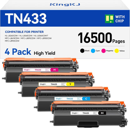 TN433 Toner Cartridge 4-Pack Replacement Compatible for Brother TN-433 TN431 TN436 MFC-L8900CDW MFC-L8690CDW HL-L8360CDW HL-L8260CDW MFC-L8610CDW MFC-L8905CDW MFC-L9570CDW HL-L8360CDWT Printer Set Ink