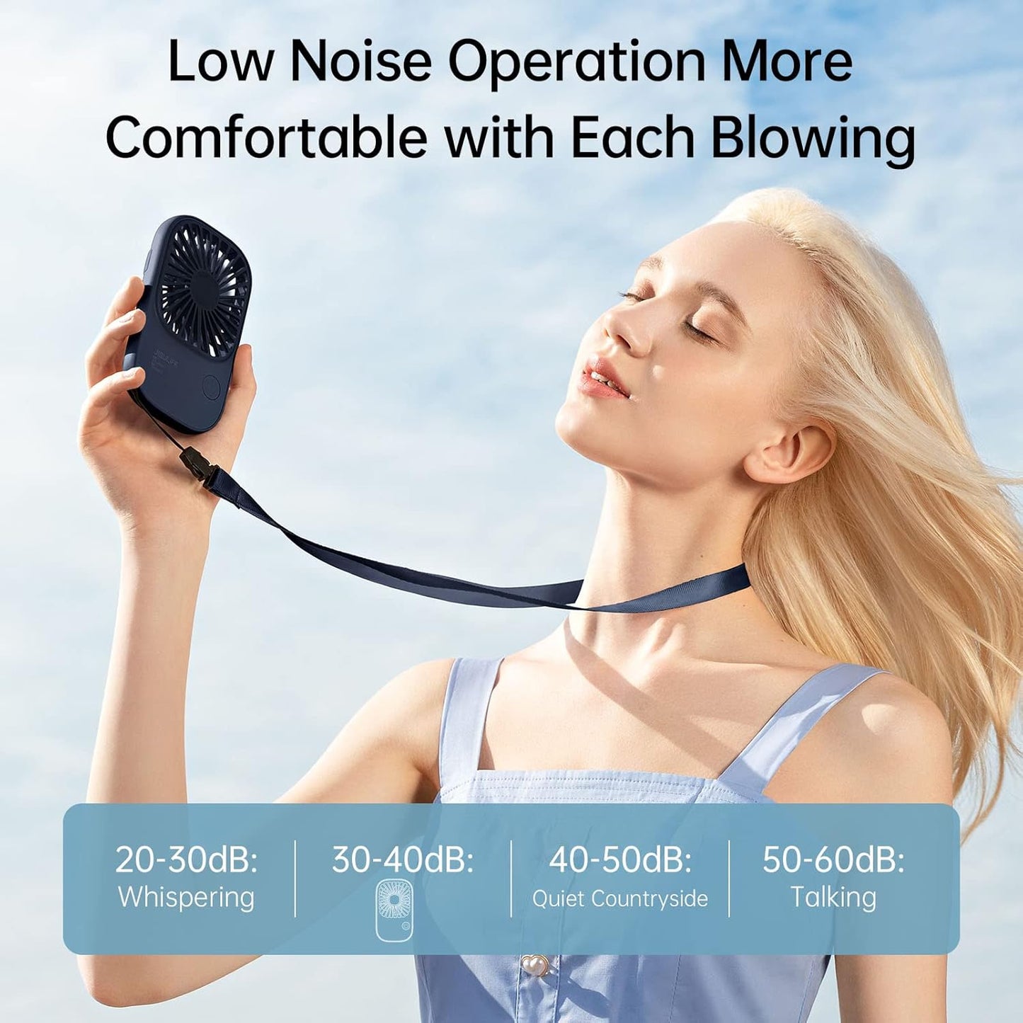 JISULIFE Handheld Mini Lash Fan with Bracket, Small Portable USB Rechargeable Personal Makeup/Eyelash Fan with 3 Speeds for Women Mom Girls Office Outdoor Travel Blue