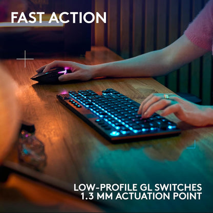 Logitech G915 X Lightspeed TKL Wireless Mechanical Gaming Keyboard, Double-Shot PBT Keycaps, Fully Programmable Keys, RGB Backlit Mac/PC Gaming Keyboards, Aluminum Finish, GL Clicky Switches, Black