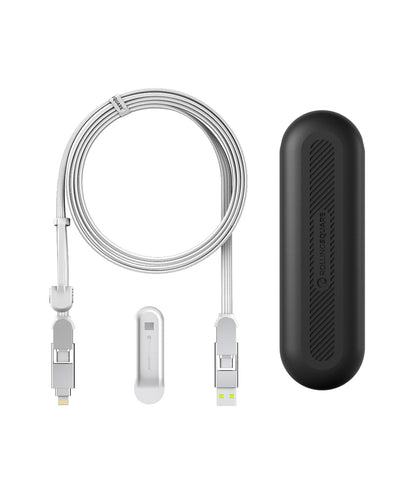 Rolling Square inCharge XL 200 cm - USB-C Cable, Universal Smartphone Cable, Gift for Men, 6-in-1 Universal Charger for Smartphones, Technical Gadget, White, Lightning Cable 100W