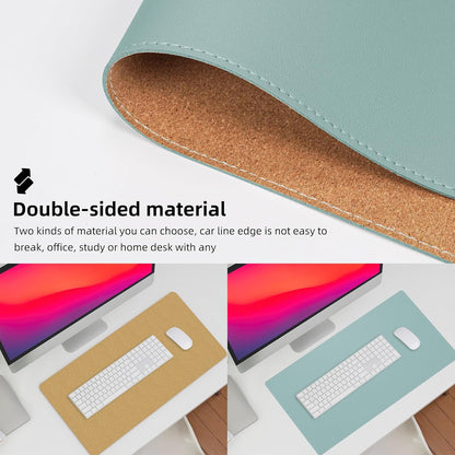 AFIING Dual-Sided Desk Pad, Natural Cork & PU Leather, Desk Mat Protector Non-Slip, Waterproof, Easy Clean,Large Mouse mats for Office and Home Work(Light Blue, 31.5"x17")