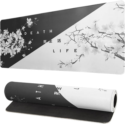 Black and White Mouse Pad 31.5 X 11.8 Inch Japanese Cherry Blossom Extended Large Mouse Mat Non-Slip Rubber Mousepad Stitched Edges Keyboard Mouse Mat Desk Pad for Office Home Game