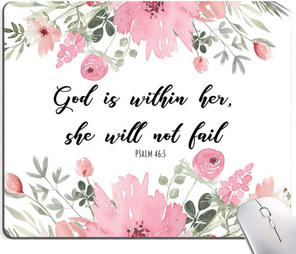 Mouse Pad, Cute Inspirational Quote with Floral Mouse Pad for Women, Washable Square Cloth Mousepad for Office Laptop, Non-Slip Rubber Computer Mouse Pads for Wireless Mouse, Psalm 46:5