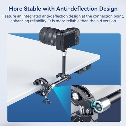 SMALLRIG Magic Arm Clamp Kit, Camera Mount Articulating Friction Arm w Super Clamp, w 1/4"-20 Screw and Thread Hole, for Camera, Light, Monitor, Webcam or Action Camera 1.5kg, for Table, Tube