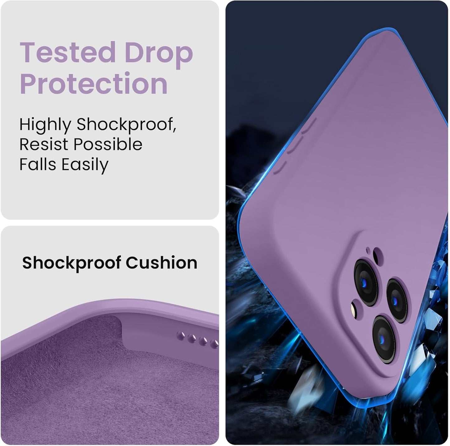 FireNova Designed for iPhone 15 Pro Case, Silicone Upgraded [Camera Protection] Phone Case with [2 Screen Protectors], Soft Anti-Scratch Microfiber Lining Inside, 6.1 inch, Light Purple