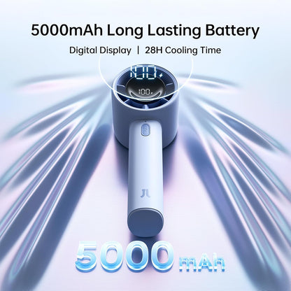 JISULIFE Handheld Turbo Fan, 5000mAh Rechargeable Portable Fans,Up to 28 Hours Cooling,5 Speed Strong Wind,Personal Mini Fan for Travel Outdoor Camping Beach Makeup（Blue）