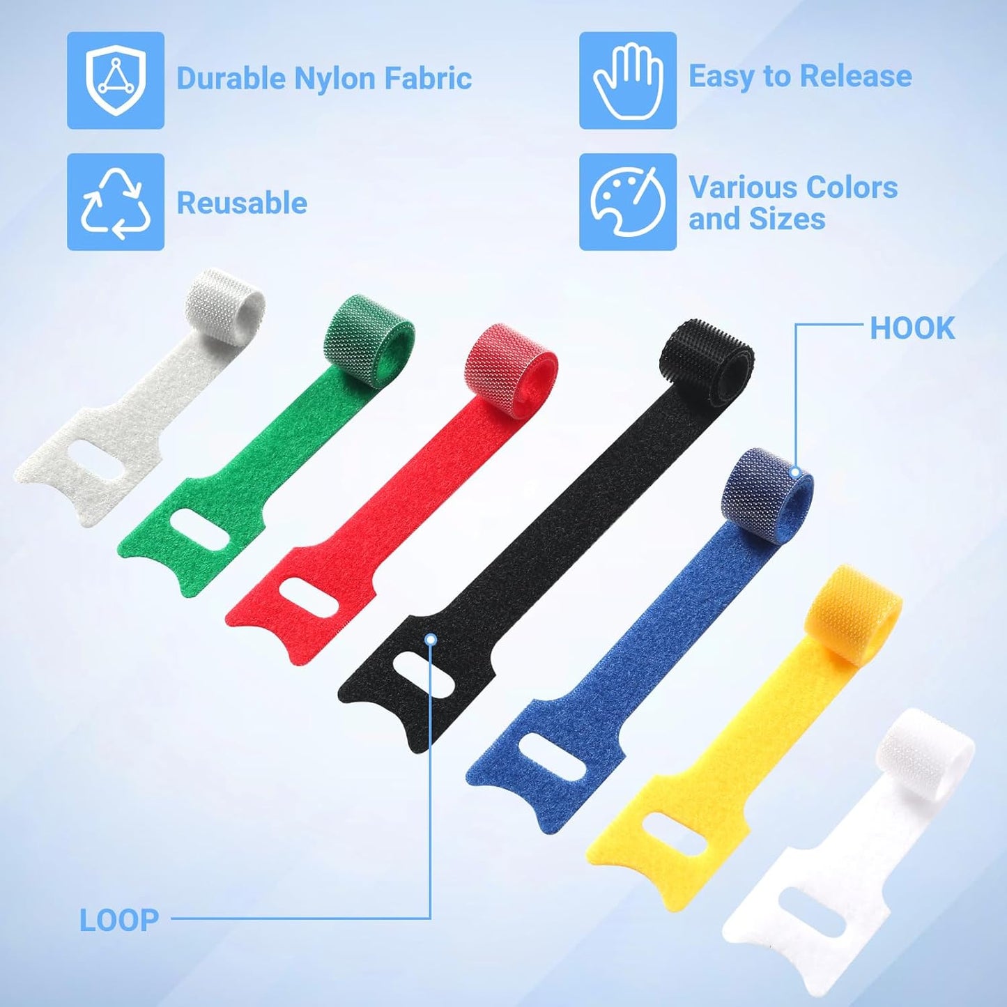 200 PCS Cable Ties Reusable 4+6+8inch Multi-Colour Cord Organizer for Cable Management Multi-Purpose Cable Straps Wire Ties Cable Management for Home Office Computer Data Centers Electronics,7 Colors