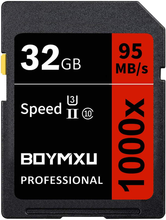 Professional 32GB Class 10 U3 Memory Card - Up to 95MB/s for Cameras & Camcorders - Red/Black