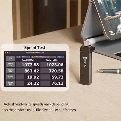 YPANX 512GB Pro Portable SSD, 1000MB/s Speed, USB 3.2 Gen 2 + Type C Dual-Port, Lightweight External SSD for iPhone 15/16/Pro, Android, Windows, Mac, Tablets