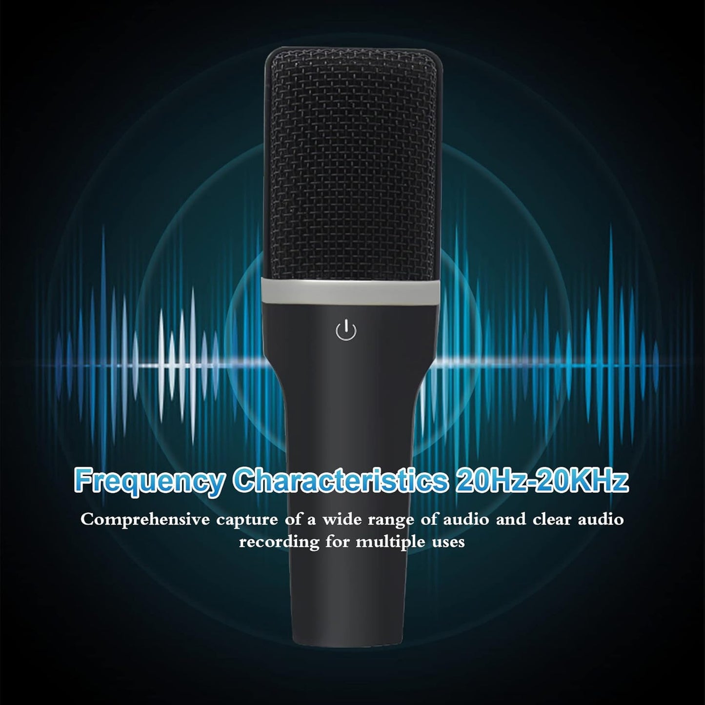 USB Gaming Microphone, Condenser Microphone, Podcast Microphone for PC, Plug & Play, Cardioid Polar Pattern, One-Touch Mute, for Streaming, Podcast, YouTube Videos
