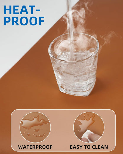 Leather Desk Pad Blotter,Mouse Pad,Office Desk Mat, Non-Slip PU Leather Desk mat,Large Desk mat,Waterproof Keyboard mat for Office/Home/Decor (Light Brown,35" x 17")