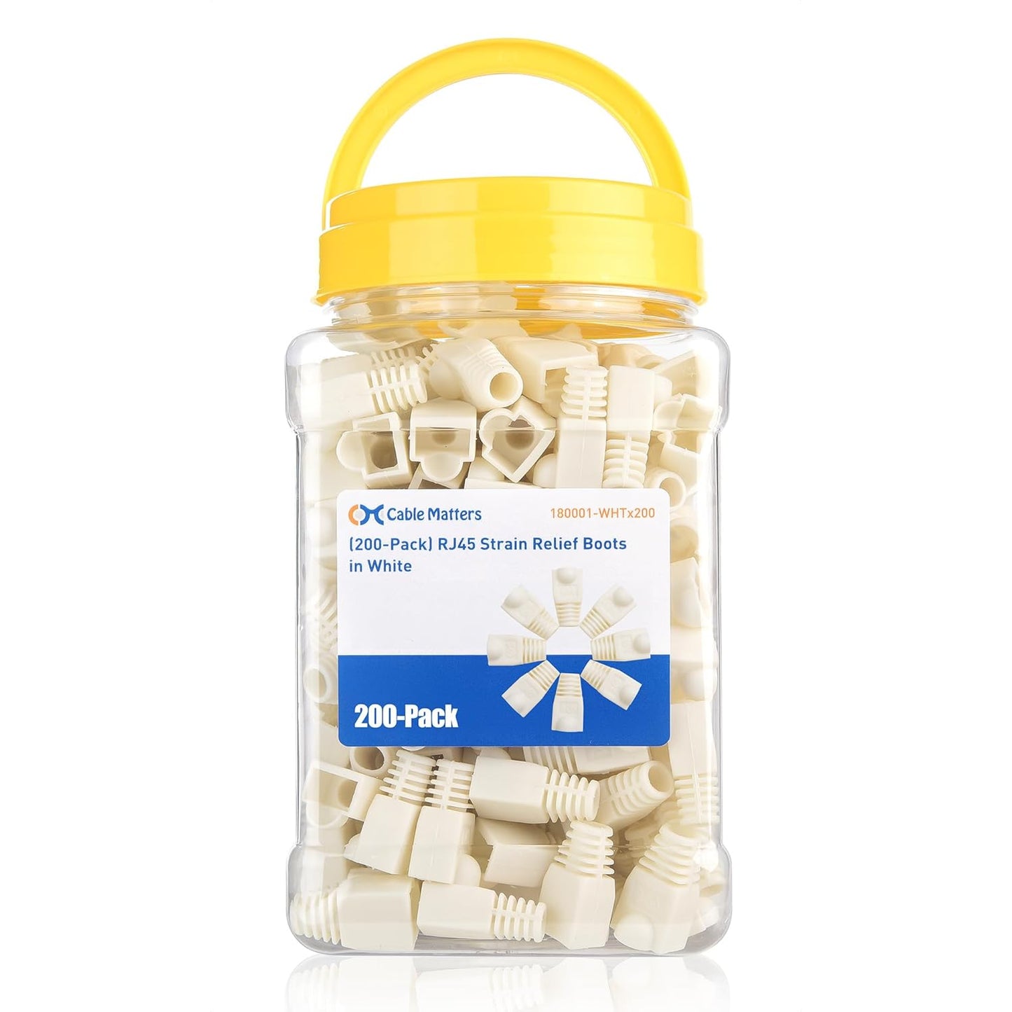 Cable Matters 200-Pack Cat6 / Cat5e RJ45 Strain Relief Boots, RJ45 Boot, Cat 6 Boot, Cat6 Ethernet Boots, White, Suitable for 6.5mm (0.25in) Ethernet Cables