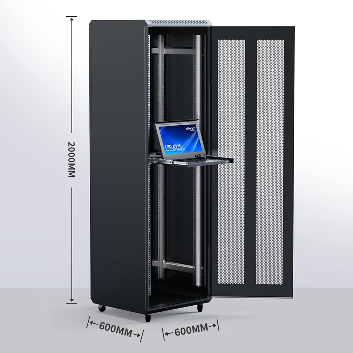 MT-VIKI 16-Port HDMI LCD KVM Console, 1U Rack Mount with 15.6'' LCD Monitor, 1080P@60Hz + 16 KVM Cables, for Short-Depth & Standard Rack