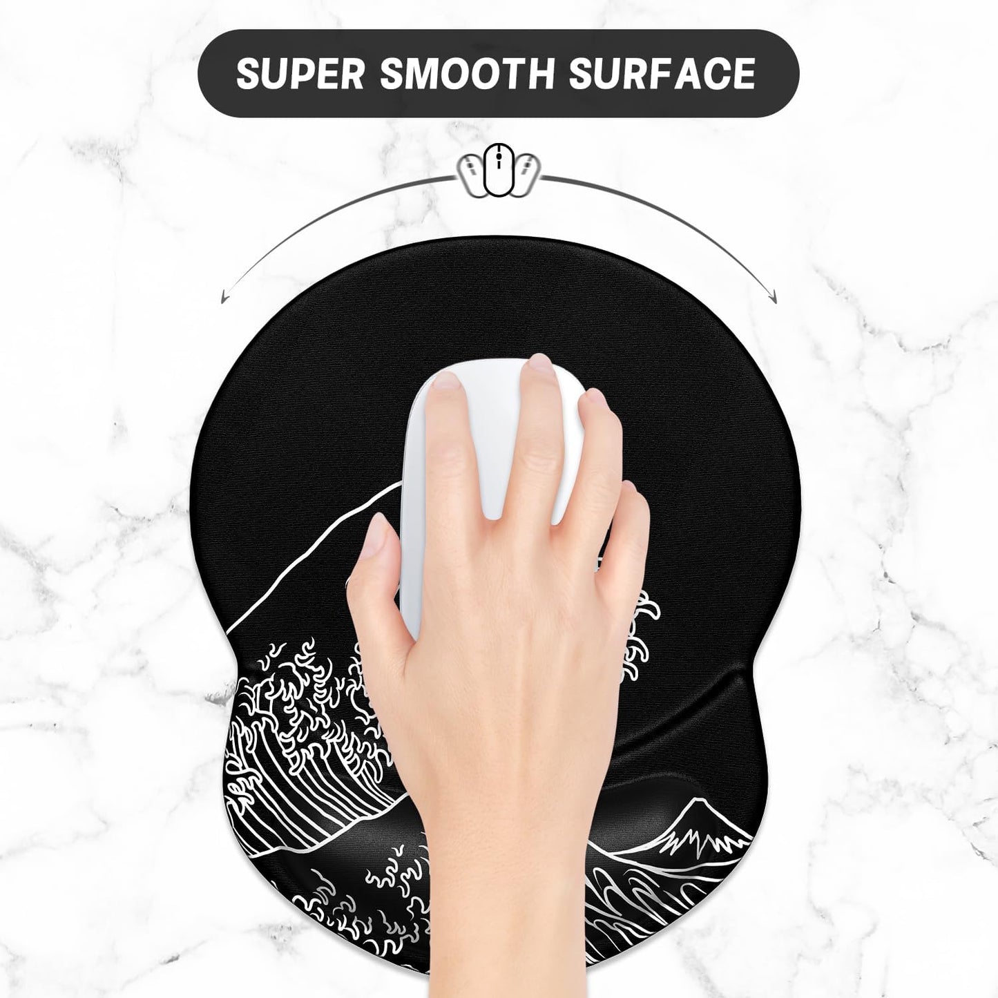 ITNRSIIET Ergonomic Mouse Pad with Gel Wrist Support Small Wrist Rest Smooth Surface Non-Slip PU Base Comfortable Office Supplies Pain Relief, 8.7 x 7.2 inches, Rolling Wave