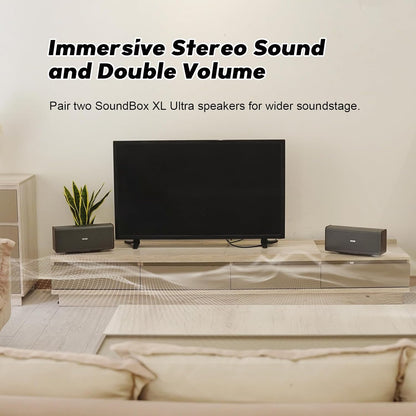 DOSS SoundBox Ultra Bluetooth Speaker with 2.1 Channel Audio, 80W Superior Sound with Deep Bass, Two DSP Technologies, 18H Playtime, BT 5.3, Wireless for Home, Office, Bedroom-Gold