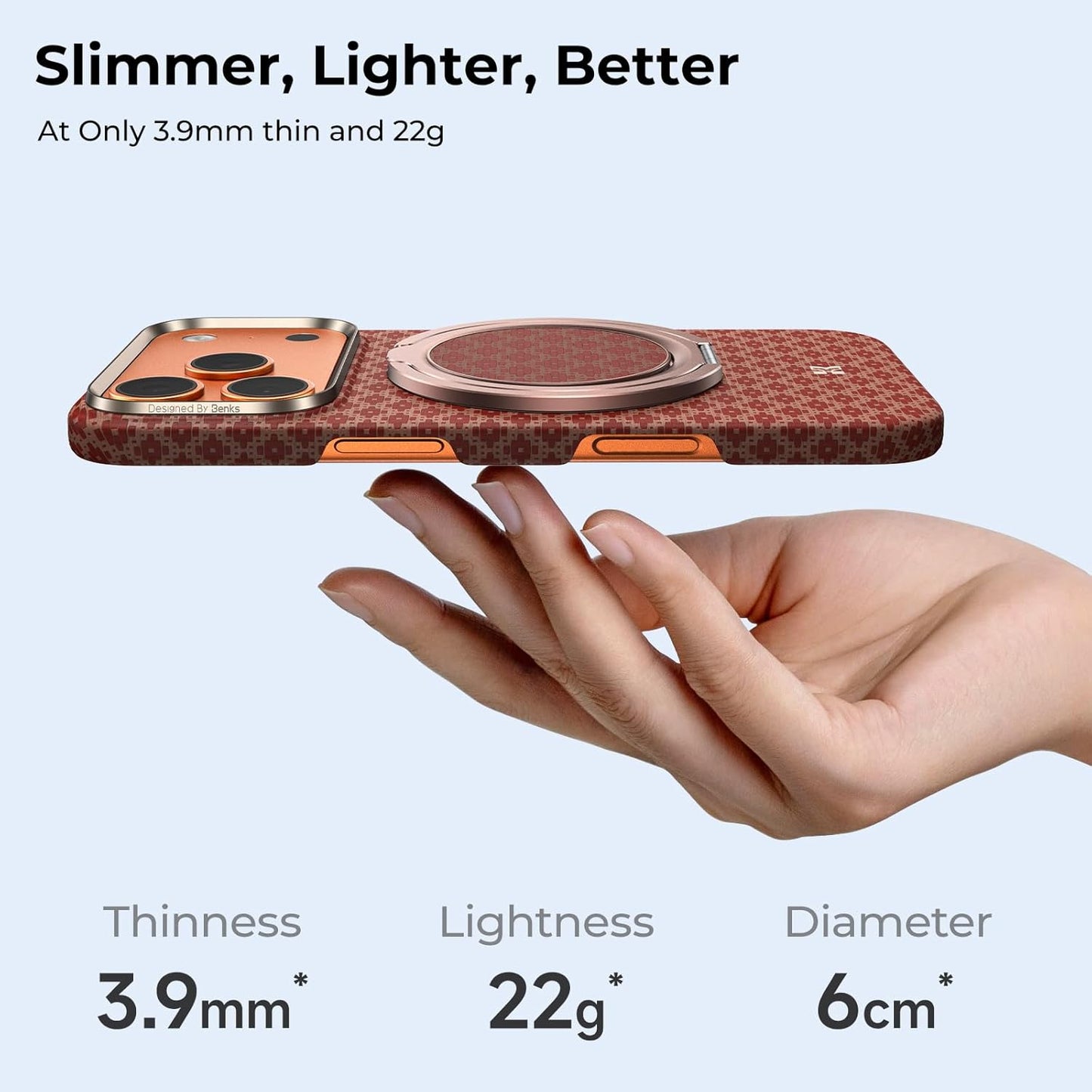 BENKS ArmorPop Magnetic Phone Grip & Stand for MagSafe, 360° Rotation Adjustable Phone Ring Holder for iPhone 17/16/15/14/13/12 Series, Durable Kevlar Design