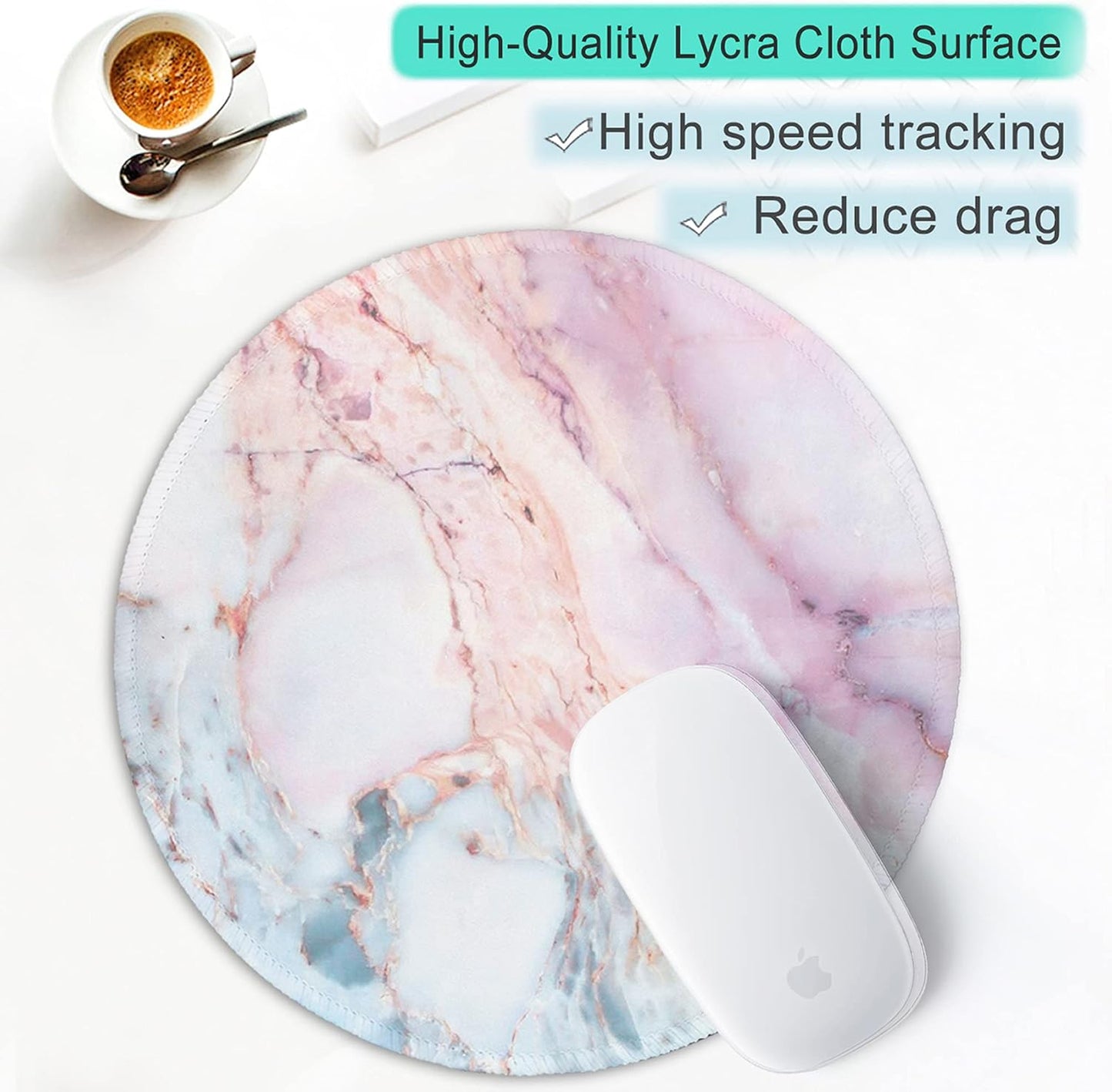 ITNRSIIET Marble Round Mouse Pad Pink Marble Customized Premium-Textured Washable Desktop Protection Mouse Mat with Non-Slip Rubber Base 7.87×7.87×0.12 inches, Pink Marble