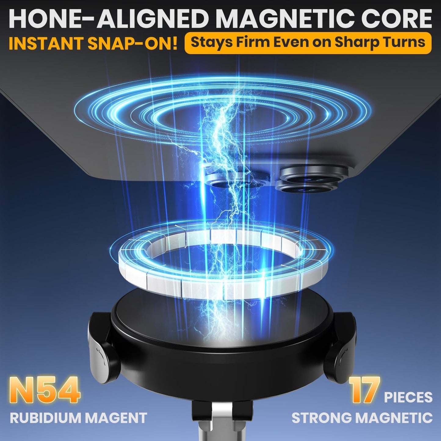 Upgraded 360° Adjustable Vacuum Magnetic Phone Holder, Vacuum Suction Magnetic Phone Mount with Clamp Foldable Phone Holder for Car/Gym/Mirror/Smooth Surface, Suitable with All Smartphones (Black)