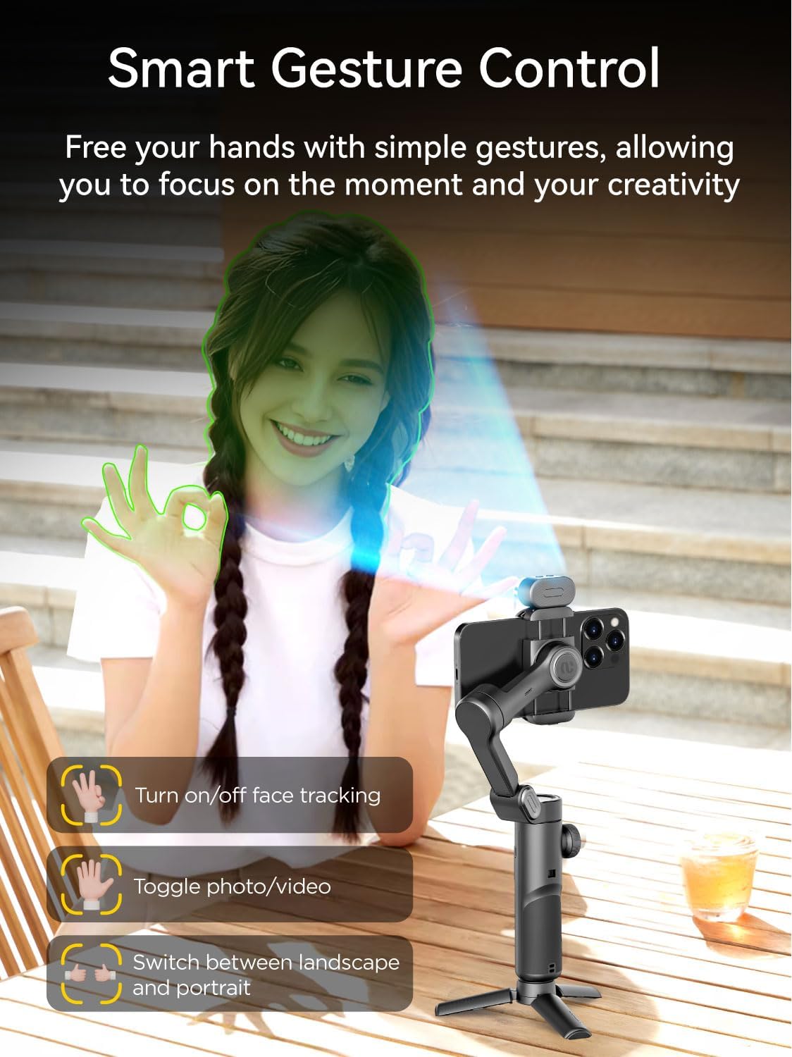 Gimbal Stabilizer for Smartphone with AI Tracking Sensor, Gimbal with Focus Wheel for Phone/Android, Phone Stabilizer with 7.0 Anti-Shake for Video Recording-Smart XE AI