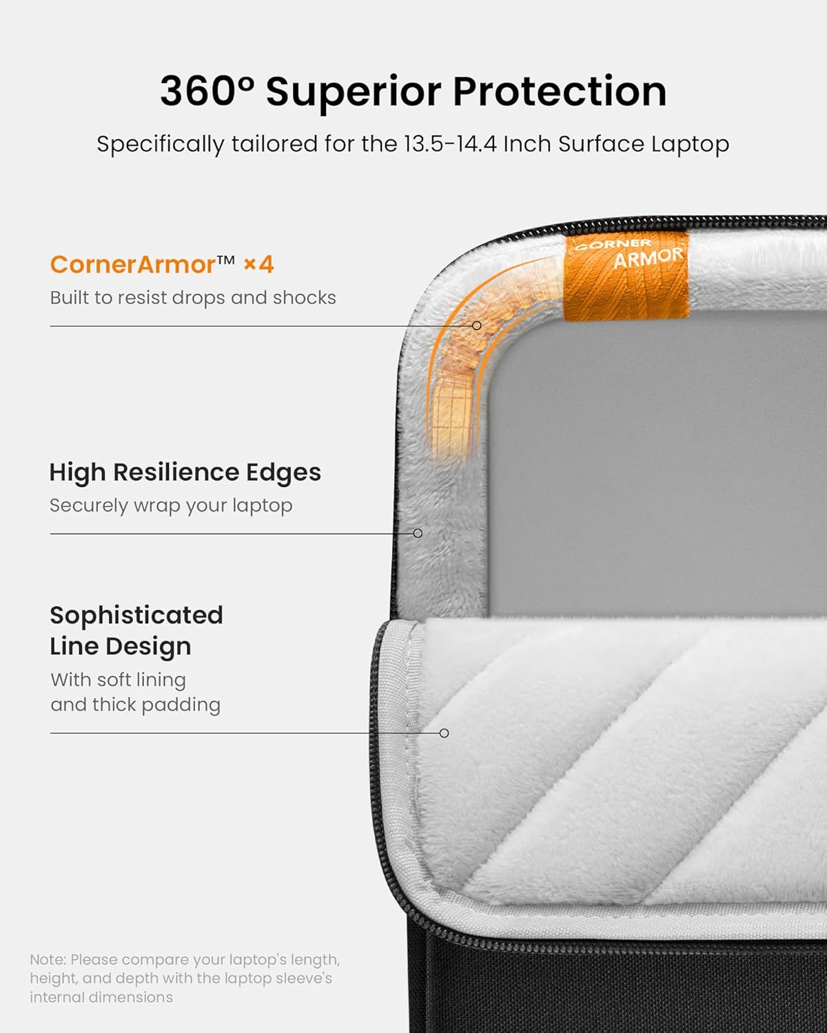 tomtoc 360° Protective Laptop Sleeve for 13.5-14.4 Inch Surface Laptop Studio/6/5/4/3, Surface Book, Water-Resistant Laptop Case for Acer Aspire/Swift 14, ASUS Vivobook/Zenbook 14, Jumper EZbook X3