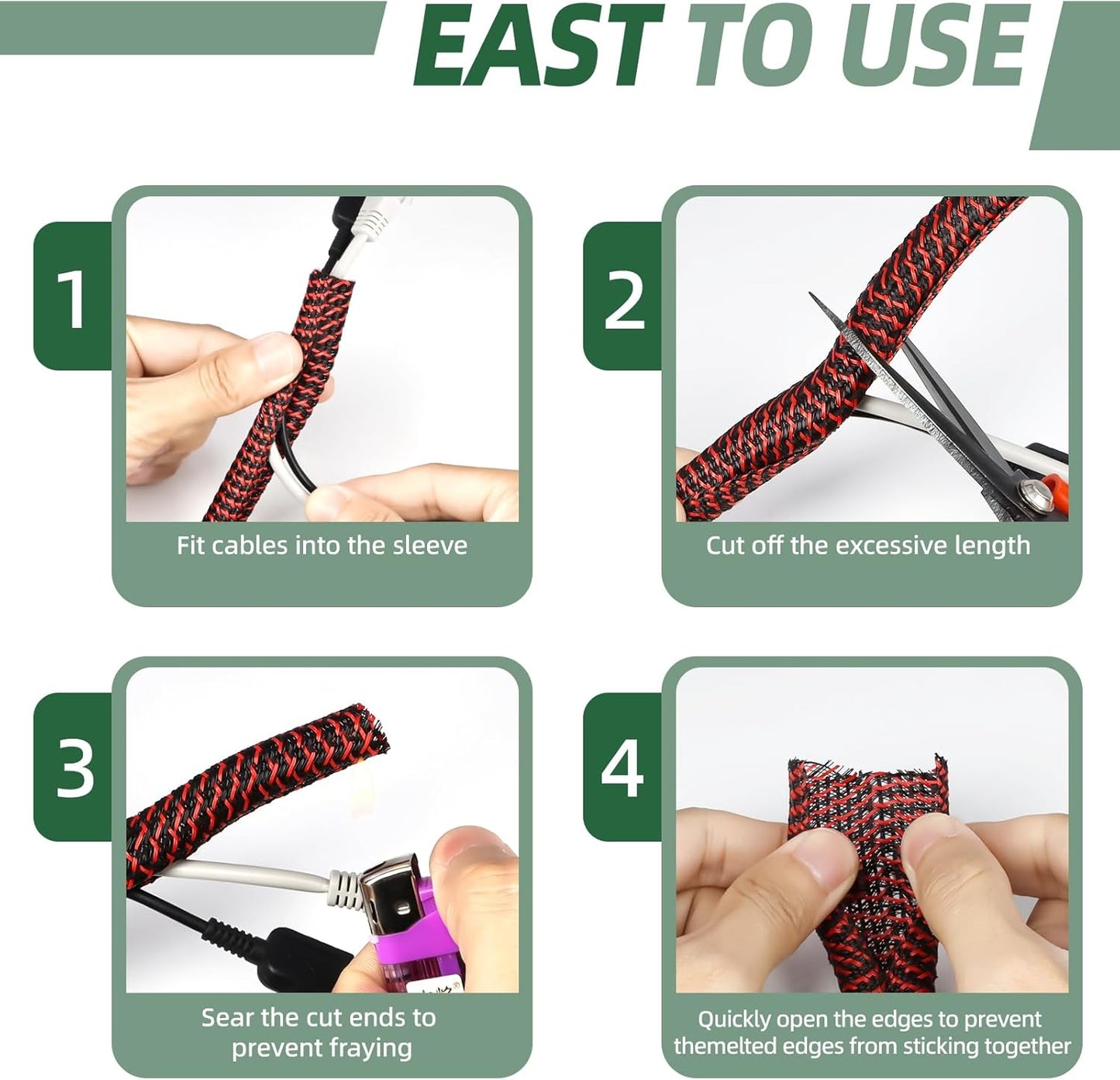 Split Wire Loom Tubing, Cable Protector Sleeve, Braided Cable Management for TV/Computer/Home Theater/Engine Bay, Cord Protectors from Pets No Chew (Red and Black, 1"-25ft)