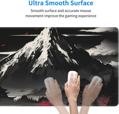 Extended Gaming Mouse Pad, Large Desk Mat XL Anime Mouse Pad Waterproof with Stitched Edges, Non-Slip Desktop Pad for Home and Office, Level Up Your 31.5x11.8 Inch (Snow Mountain)