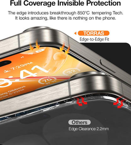 TORRAS Top-Notch Diamond Shield for iPhone 13/ 13 Pro/ 14 Screen Protector [9H+ Durable Military-Grade Protection] Bubble Free Aerospace Grade Full Coverage Screen Protector iPhone 13 Pro Tempered