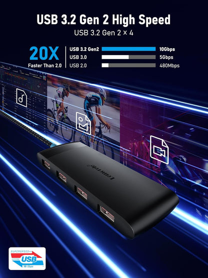 10Gbps USB C Hub, 4 Ports USB3.2 Splitter for Laptop, USB C Multiport Adapter w/Charging Port, for MacBook Pro/Air, iMac, Surface Pro, Dell, HP, iPad, Samsung, Etc., 1.97ft Cable