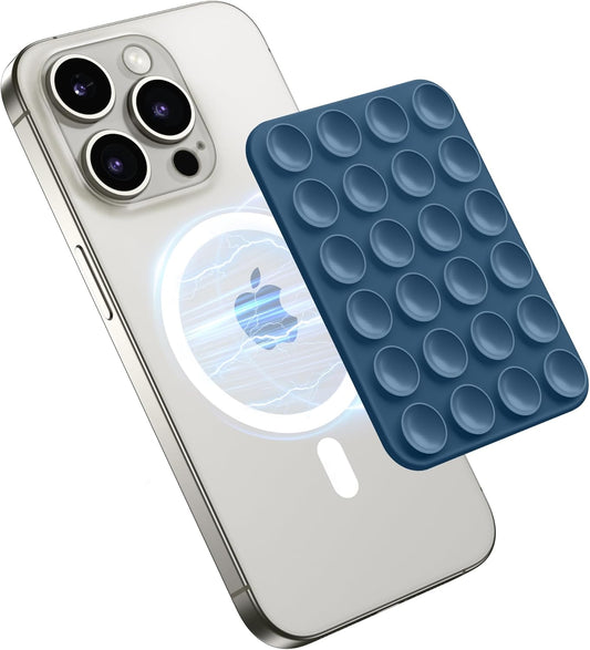 GONEZ Magnetic Suction Cup Phone Mount for MagSafe Case, Removable Silicone Sticky Grip for iPhone 12/13/14/15/16, Hands-Free Selfies and Videos for TikTok & Instagram Influencer/Creator, Ocean Blue