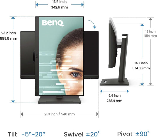 BenQ GW2490T 24" Monitor 100Hz FHD 1920x1080p | IPS | Vertical Monitor | Eye-Care | Thin Bezel | Height & Tilt Adjustable | DisplayPort | HDMI x2
