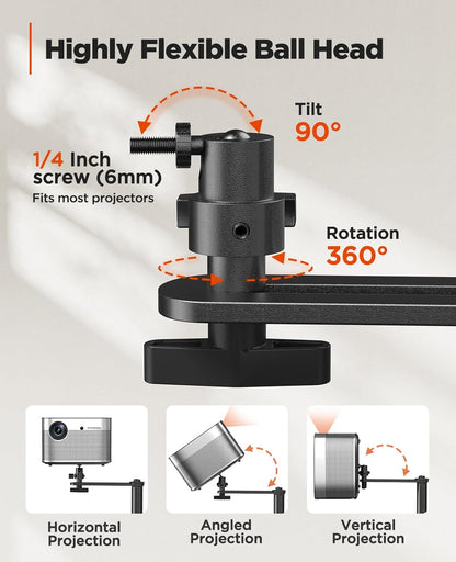 AMADA HOMEFURNISHING Height Adjustable Projector Stand 32"-47", Projector Floor Stand with 3 Mounting Options, 360° Rotatable Ball Head for Home & Office & Outdoor, AMPS04