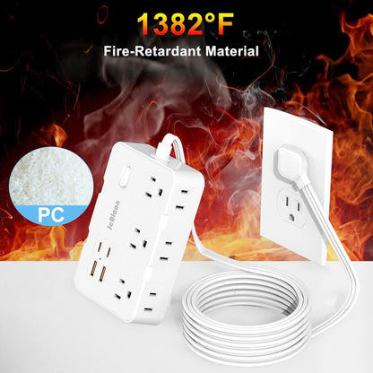 Flat Plug Power Strip Surge Protector, 5ft Ultra Thin Extension Cord with 4 USB Wall Charger(2 USB C Port), 6 Widely-Spaced Outlets Power Strip Compact for Travel, Office, Dorm Room Essentials (White)