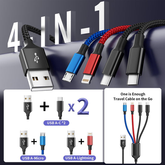 Travel Essentials, Dual Type-C 4 in 1 Multi Charging Cable for Multiple Devices, USB Cables Universal Phone Charger Cord with IP/Micro/2 USB-C Port for iPhone16/15/14, Android Tablet Pad, 2Pack 5FT