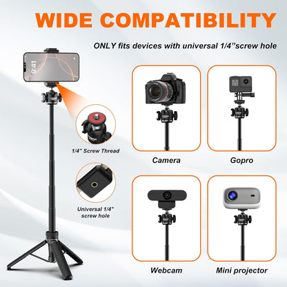 COMAN MT30-Pro Extendable Phone Tripod, 61cm Cell Phone Tripod Stand for iPhone with 360° Ball Head, Selfie Stick Vlog Stand with Remote, Tripod for iPhone 16/15/14/13/12 Pro Max/Android, Black