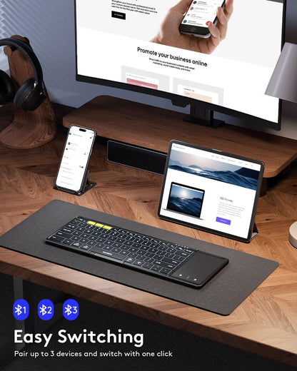 Samsers Foldable Bluetooth Keyboard with Touchpad, Full-Size Wireless Folding Keyboards with Backlight, Portable Travel for iOS Android Windows Mac OS, Support 3 Device(BT5.1 x 3), Black